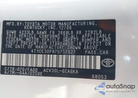 2007 Toyota Camry Solara Sle from USA, damaged, VIN 4T1CE30P87U757627